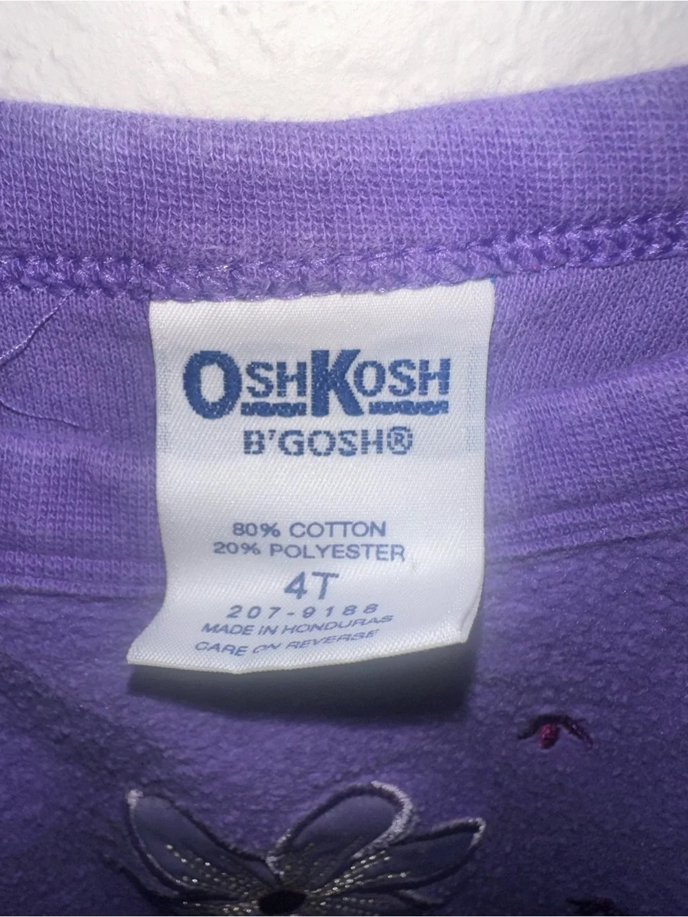 Vintage OshKosh B’Gosh Embroidered Purple Floral Fleece Top Size 4T